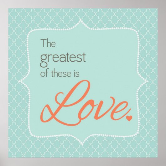 Liefde aqua en koraalwandkunst poster (Voorkant)