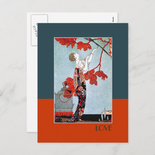 Liefde. Art Deco Valentijnsdag Briefkaarten (Voorkant / Achterkant)