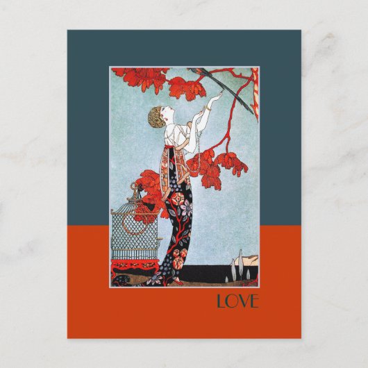 Liefde. Art Deco Valentijnsdag Briefkaarten (Voorkant)