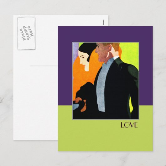 Liefde. Art Deco-Valentijnsdag Feestdagenkaart (Voorkant / Achterkant)