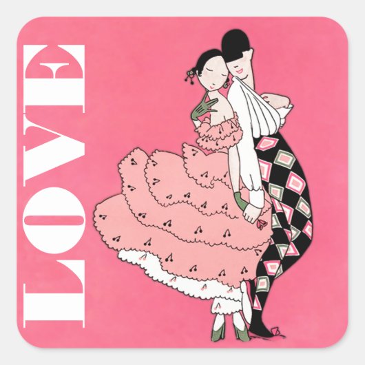 Liefde. Art Deco-Valentijnsdag Vierkante Sticker (Voorkant)
