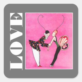 Liefde. Art Deco-Valentijnsdag Vierkante Sticker