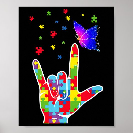 Liefde ASL Gebarentaal Puzzel Vlinder Autisme Awa Poster (Voorkant)