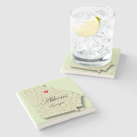 Liefde Athen, Georgia, Map, Marmer Onderzetters (Zijkant)