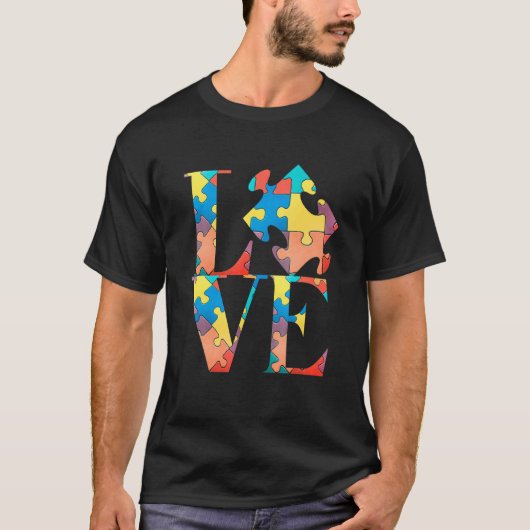 Liefde Autisme Bewustheid Puzzle Piece Cool Vibran T-shirt (Voorkant)