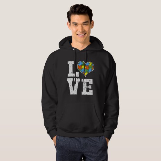Liefde autisme bewustzijn voor kinderen papa Heart Hoodie (Voorkant volledig)