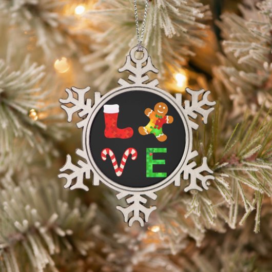 LIEFDE Autisme Kerstmis Tin Sneeuwvlok Ornament (Boom)
