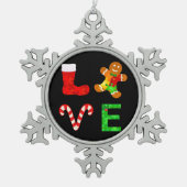 LIEFDE Autisme Kerstmis Tin Sneeuwvlok Ornament (Voorkant)