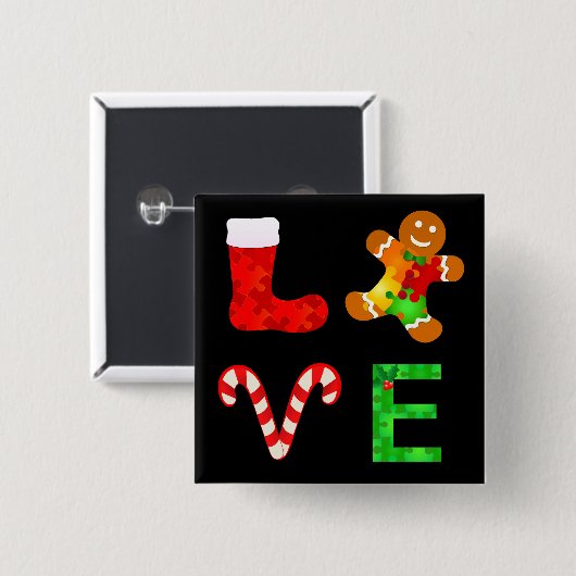 LIEFDE Autisme Kerstmis Vierkante Button 5,1 Cm (Voorkant /achterkant)