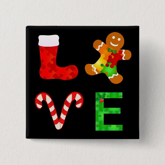 LIEFDE Autisme Kerstmis Vierkante Button 5,1 Cm (Voorkant)