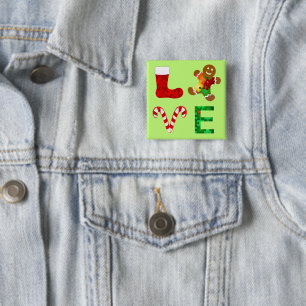 LIEFDE Autisme Kerstmis Vierkante Button 5,1 Cm