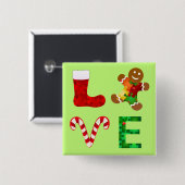 LIEFDE Autisme Kerstmis Vierkante Button 5,1 Cm (Voorkant /achterkant)