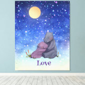 Liefde, Baby Hippo en haar moeder Canvas Afdruk (Insitu (Houten vloer))