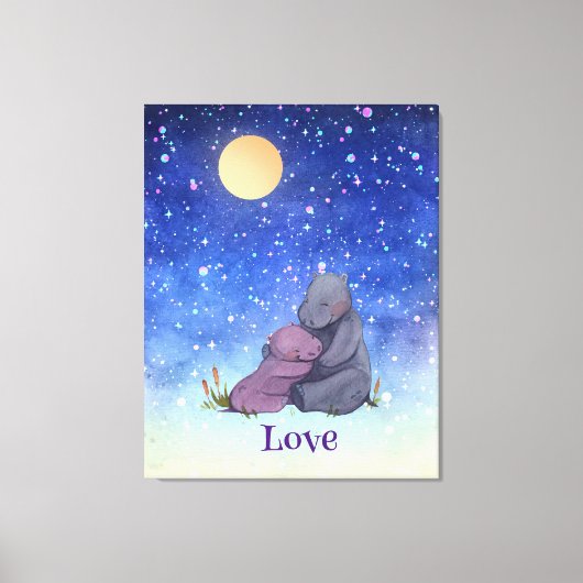 Liefde, Baby Hippo en haar moeder Canvas Afdruk (Voorkant)