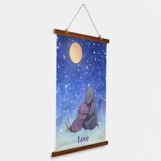 Liefde, Baby Hippo en haar moeder Hangend Wandkleed (Gebogen)