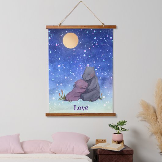 Liefde, Baby Hippo en haar moeder Hangend Wandkleed (Slaapkamer)