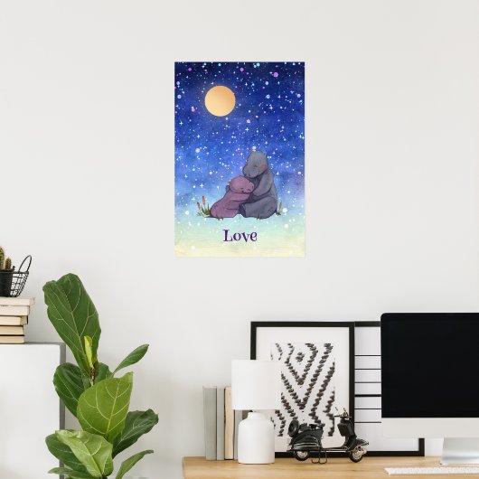 Liefde, Baby Hippo en haar moeder Poster (Thuiskantoor)