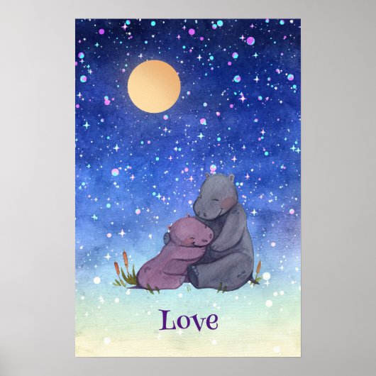 Liefde, Baby Hippo en haar moeder Poster (Voorkant)