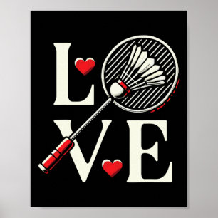 Liefde Badminton Speler Hart Racket Shuttle Poster
