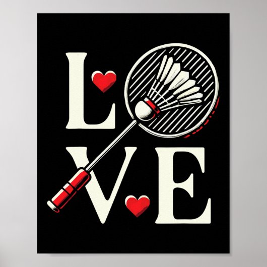 Liefde Badminton Speler Hart Racket Shuttle Poster (Voorkant)