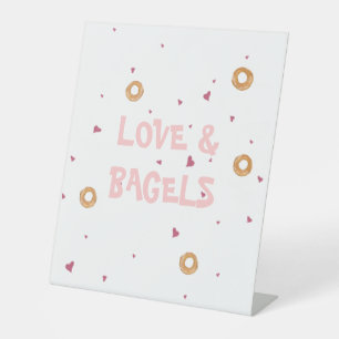 "LIEFDE & BAGELS"   Schattige plezier wit & roze Reclamebord Met Voetstuk