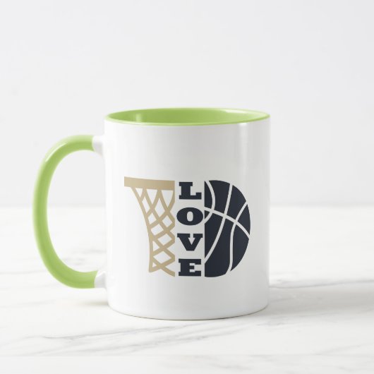 Liefde basketbal hoepel en blauwe bal mok (Links)