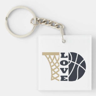 Liefde basketbal hoepel en blauwe bal sleutelhanger