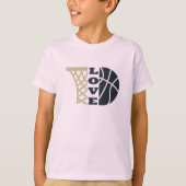 Liefde basketbal hoepel en blauwe bal t-shirt (Voorkant)