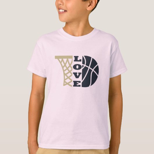 Liefde basketbal hoepel en blauwe bal t-shirt (Voorkant)