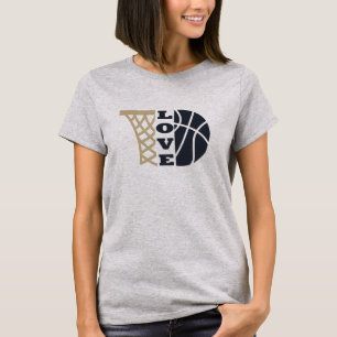 Liefde basketbal hoepel en blauwe bal t-shirt