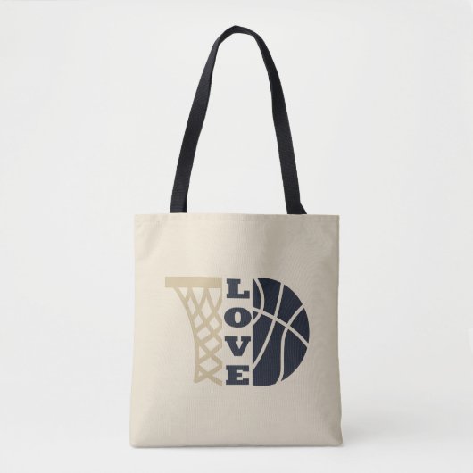 Liefde basketbal hoepel en blauwe bal tote bag (Voorkant)