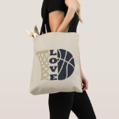 Liefde basketbal hoepel en blauwe bal tote bag (Dichtbij)