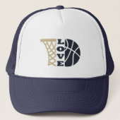 Liefde basketbal hoepel en blauwe bal trucker pet (Voorkant)