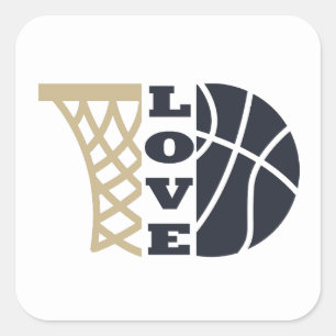 Liefde basketbal hoepel en blauwe bal vierkante sticker