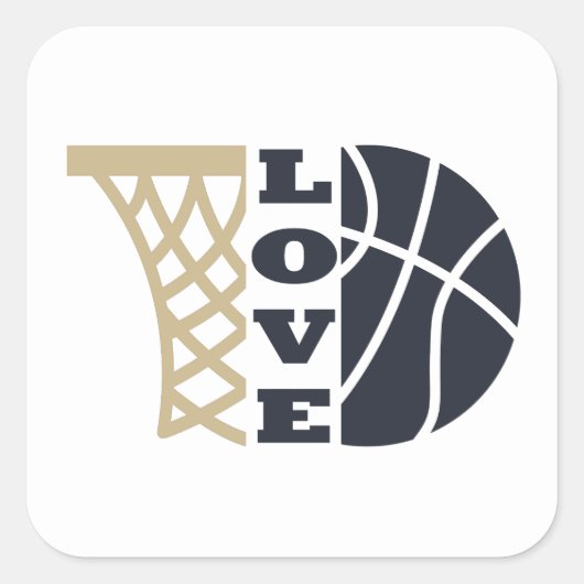 Liefde basketbal hoepel en blauwe bal vierkante sticker (Voorkant)