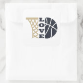 Liefde basketbal hoepel en blauwe bal vierkante sticker (Tas)