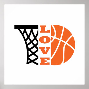 Liefde Basketbal Hoop en sinaasappel Ball Poster