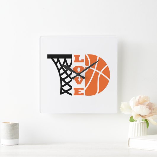 Liefde Basketbal Hoop en sinaasappel Ball Vierkante Klok (Huis)