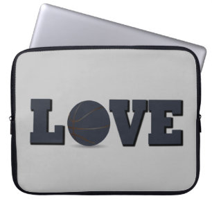 Liefde basketbal spel met blauwe bal laptop sleeve