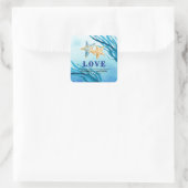 Liefde. Beach Starfish Custom Weddenschap Vierkante Sticker (Tas)