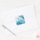Liefde. Beach Starfish Custom Weddenschap Vierkante Sticker (Envelop)