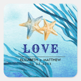 Liefde. Beach Starfish Custom Weddenschap Vierkante Sticker
