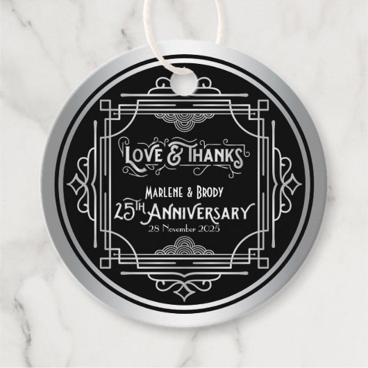 Liefde & Bedankt 25e bruiloft Jubileum Zilver Bedankjes Labels (Voorkant)