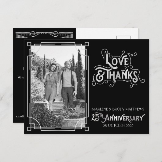 Liefde & Bedankt 25e bruiloft Jubileum Zilver Briefkaart (Voorkant / Achterkant)