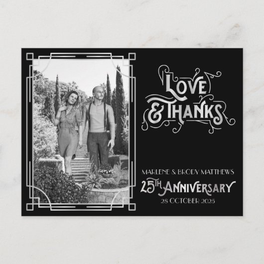 Liefde & Bedankt 25e bruiloft Jubileum Zilver Briefkaart (Voorkant)