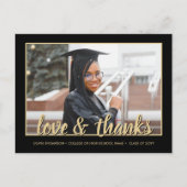 Liefde & Bedankt 2 Foto Zwart en Goud Afstuderen Briefkaart (Voorkant)