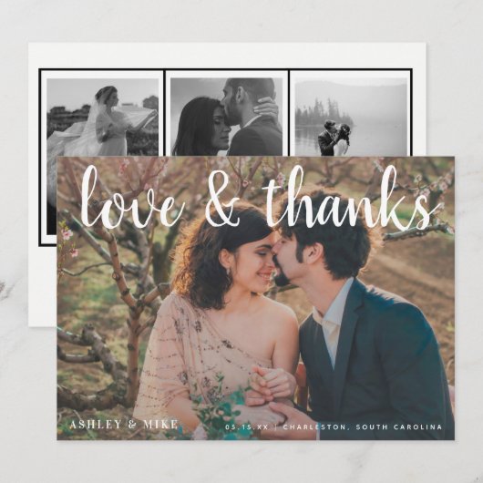 LIEFDE & BEDANKT | 4 foto Zwart-wit bruiloft (Voorkant / Achterkant)