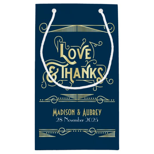 Liefde & Bedankt Art Deco Bruiloft Goud Blauw Favo Klein Cadeauzakje (Achterkant)