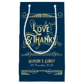 Liefde & Bedankt Art Deco Bruiloft Goud Blauw Favo Klein Cadeauzakje (Voorkant)