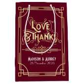 Liefde & Bedankt Art Deco Bruiloft Goud Bourgondië Medium Cadeauzakje